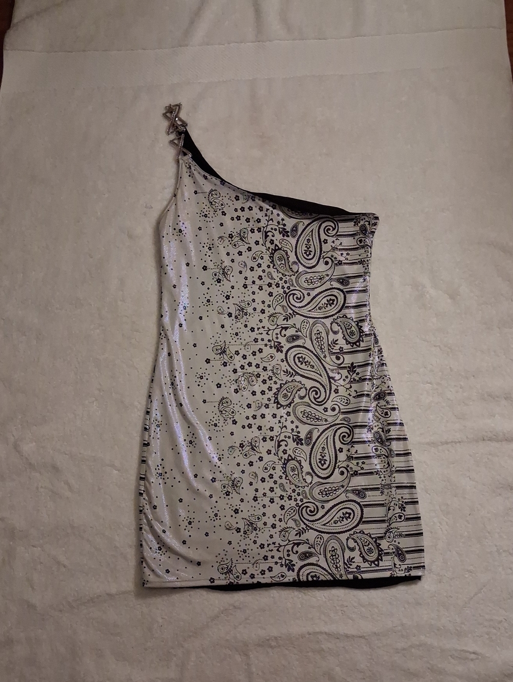 Black & White One-Shoulder Paisley Bodycon Dress XS